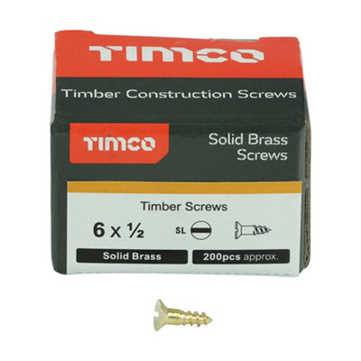 TIMCO Solid Brass Countersunk Woodscrews - 6 x 1/2 (200pcs)