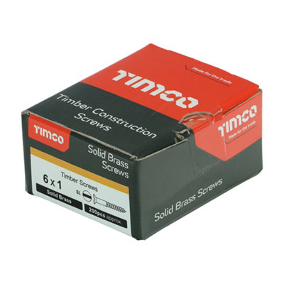 TIMCO Solid Brass Countersunk Woodscrews - 6 x 1 (200pcs)
