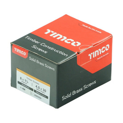 TIMCO Solid Brass Countersunk Woodscrews - 8 x 1 1/4 (200pcs)