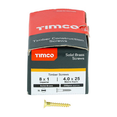 TIMCO Solid Brass Countersunk Woodscrews - 8 x 1 (200pcs)