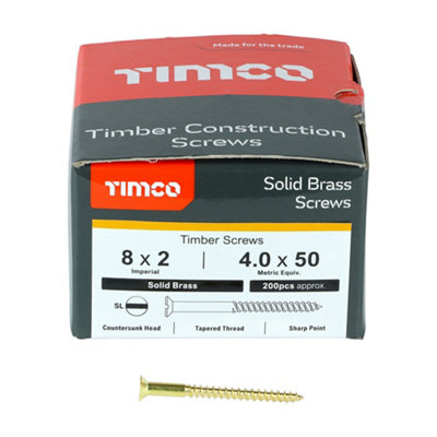 TIMCO Solid Brass Countersunk Woodscrews - 8 x 2