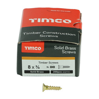 TIMCO Solid Brass Countersunk Woodscrews - 8 x 3/4 (200pcs)
