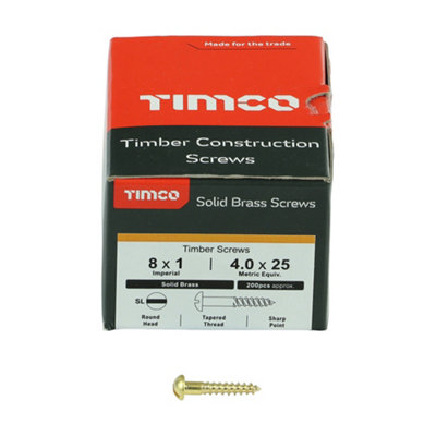 TIMCO Solid Brass Round Head Woodscrews - 8 x 1 (200pcs)