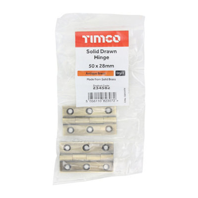 TIMCO Solid Drawn Brass Hinges Antique Brass - 50 x 28 (2pcs)