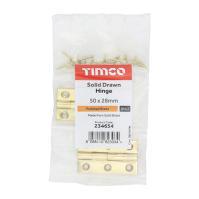 TIMCO Solid Drawn Brass Hinges Polished Brass - 50 x 28