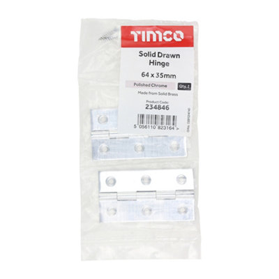 TIMCO Solid Drawn Brass Hinges Polished Chrome - 64 x 35 (2pcs)