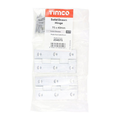 TIMCO Solid Drawn Brass Hinges Satin Chrome - 75 x 40