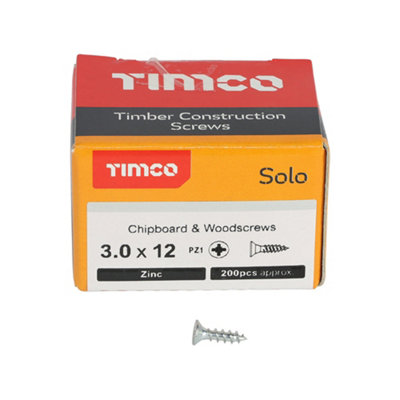 TIMCO Solo Countersunk Silver Woodscrews - 3.0 x 12 (200pcs)