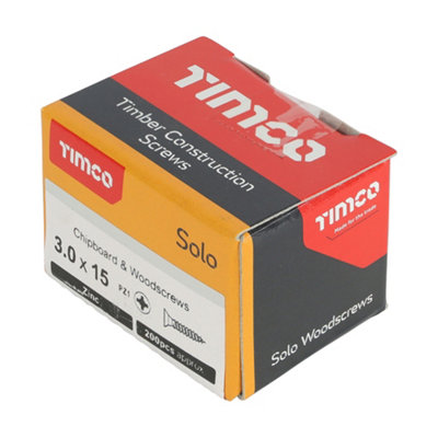 TIMCO Solo Countersunk Silver Woodscrews - 3.0 x 15 (200pcs)