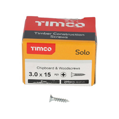 TIMCO Solo Countersunk Silver Woodscrews - 3.0 x 15 (200pcs)