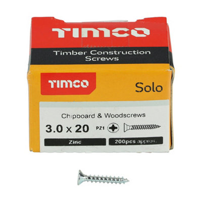TIMCO Solo Countersunk Silver Woodscrews - 3.0 x 20