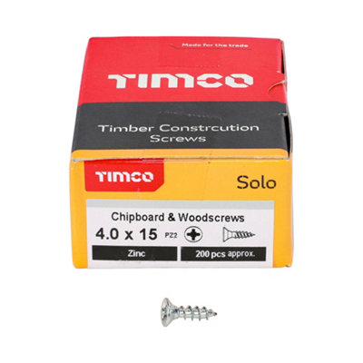 TIMCO Solo Countersunk Silver Woodscrews - 4.0 x 15 (200pcs)