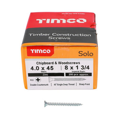 TIMCO Solo Countersunk Silver Woodscrews - 4.0 x 45