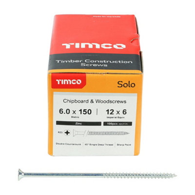 TIMCO Solo Countersunk Silver Woodscrews - 6.0 x 150 (100pcs)