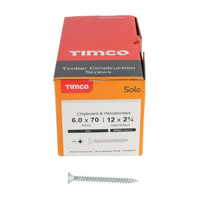 TIMCO Solo Countersunk Silver Woodscrews - 6.0 x 70 (200pcs)