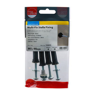 TIMCO Stella Fix Universal Anchors - M5 X 55mm For Plasterboard & Solid Materials