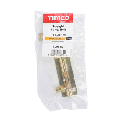 TIMCO Straight Barrel Bolt Polished Brass - 75 x 25mm