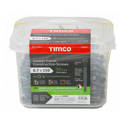 Timco - Timber Frame Construction & Landscaping Screws - Hex - Exterior - Green Organic (Size 6.7 x 150 - 250 Pieces) - 3