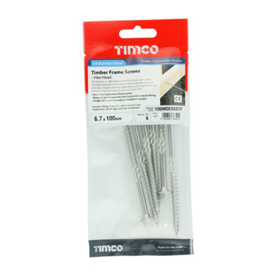 TIMCO Timber Screws Hex Flange Head A4 Stainless Steel - 6.7 x 100