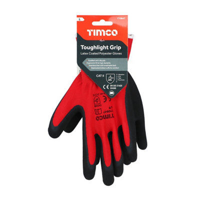 Timco - Toughlight Grip Gloves - Sandy Latex Coated Polyester (Size Large - 1 Each)