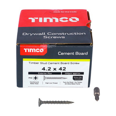 TIMCO Twin-Cut Cement Board Countersunk Exterior Silver Screws - 4.2 x 42