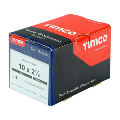 TIMCO Twin-Threaded Countersunk Silver Woodscrews - 10 x 2 1/2 (200pcs)
