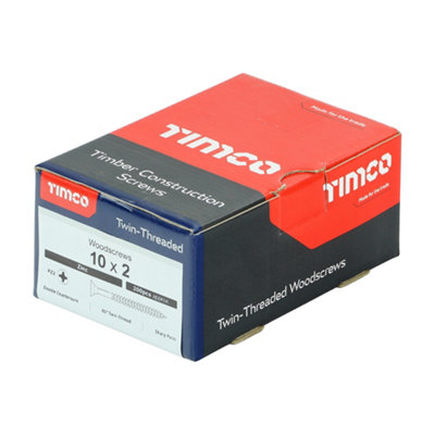 TIMCO Twin-Threaded Countersunk Silver Woodscrews - 10 x 2
