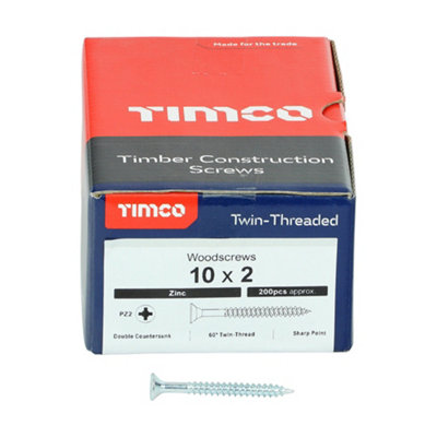 TIMCO Twin-Threaded Countersunk Silver Woodscrews - 10 x 2