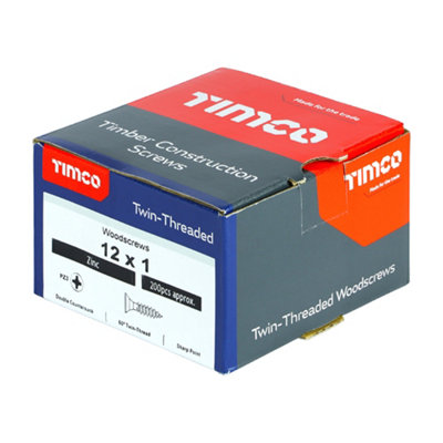 TIMCO Twin-Threaded Countersunk Silver Woodscrews - 12 x 1 (200pcs)