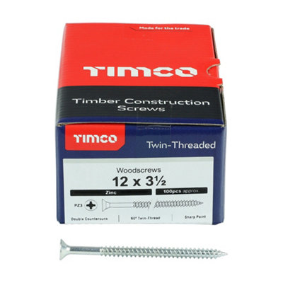 TIMCO Twin-Threaded Countersunk Silver Woodscrews - 12 x 3 1/2 (100pcs)