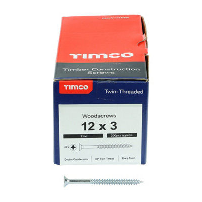 TIMCO Twin-Threaded Countersunk Silver Woodscrews - 12 x 3