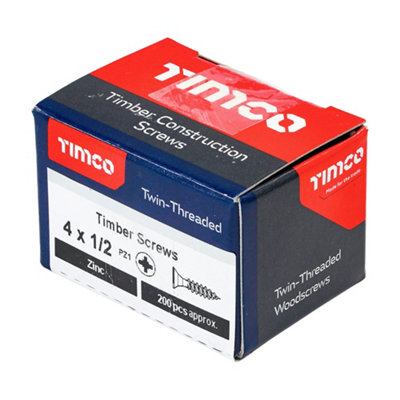 TIMCO Twin-Threaded Countersunk Silver Woodscrews - 4 x 1/2
