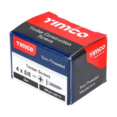 TIMCO Twin-Threaded Countersunk Silver Woodscrews - 4 x 5/8 (200pcs)