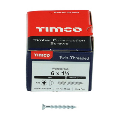 TIMCO Twin-Threaded Countersunk Silver Woodscrews - 6 x 1 1/2 (200pcs)