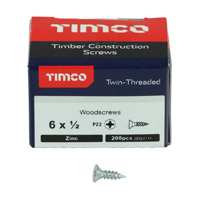 TIMCO Twin-Threaded Countersunk Silver Woodscrews - 6 x 1/2 (200pcs)