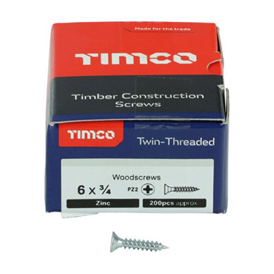 TIMCO Twin-Threaded Countersunk Silver Woodscrews - 6 x 3/4
