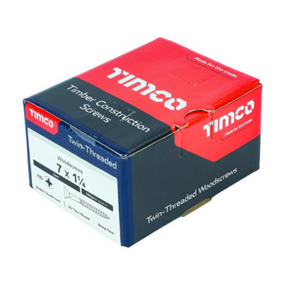 TIMCO Twin-Threaded Countersunk Silver Woodscrews - 7 x 1 1/4 (200pcs)
