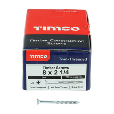TIMCO Twin-Threaded Countersunk Silver Woodscrews - 8 x 2 1/4