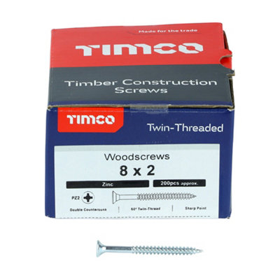 TIMCO Twin-Threaded Countersunk Silver Woodscrews - 8 x 2 (200pcs)