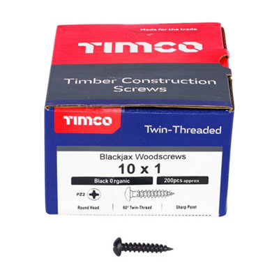 TIMCO Twin-Threaded Round Head Black Woodscrews - 10 x 1 (200pcs)