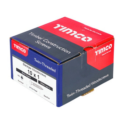 TIMCO Twin-Threaded Round Head Black Woodscrews - 10 x 1