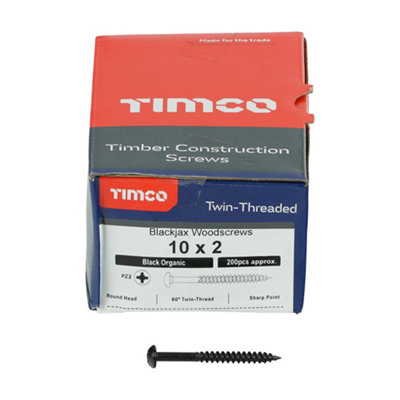 TIMCO Twin-Threaded Round Head Black Woodscrews - 10 x 2