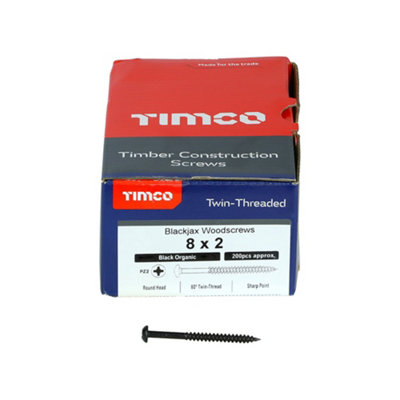 TIMCO Twin-Threaded Round Head Black Woodscrews - 8 x 2 (200pcs)