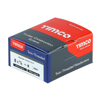 TIMCO Twin-Threaded Round Head Black Woodscrews - 8 x 5/8 (200pcs)