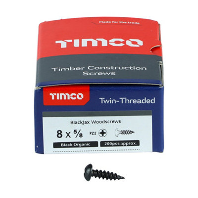 TIMCO Twin-Threaded Round Head Black Woodscrews - 8 x 5/8 (200pcs)