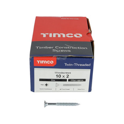 TIMCO Twin-Threaded Round Head Silver Woodscrews - 10 x 2 (200pcs)