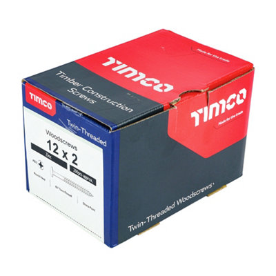 TIMCO Twin-Threaded Round Head Silver Woodscrews - 12 x 2 (200pcs)