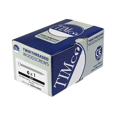 TIMCO Twin-Threaded Round Head Silver Woodscrews - 6 x 1 (200pcs)