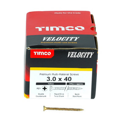 TIMCO Velocity Premium Multi-Use Countersunk Gold Woodscrews - 3.0 x 40 (200pcs)