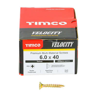 TIMCO Velocity Premium Multi-Use Countersunk Gold Woodscrews - 6.0 x 40 (200pcs)